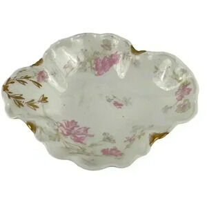 Porcelain Scalloped Oval Serving Dish Floral Antique Haviland & Co Limoges